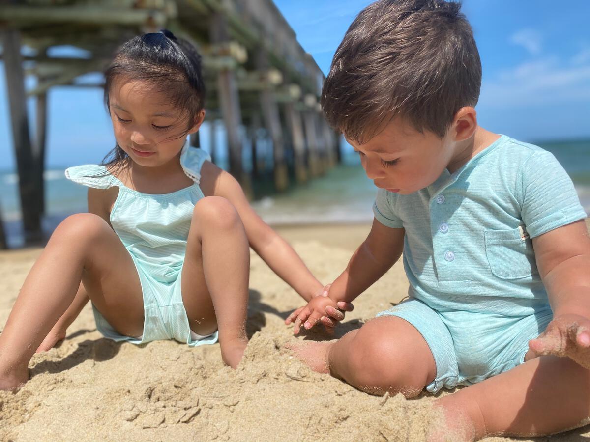 Me & Henry Camborne Henley Romper – Sky Ribbed