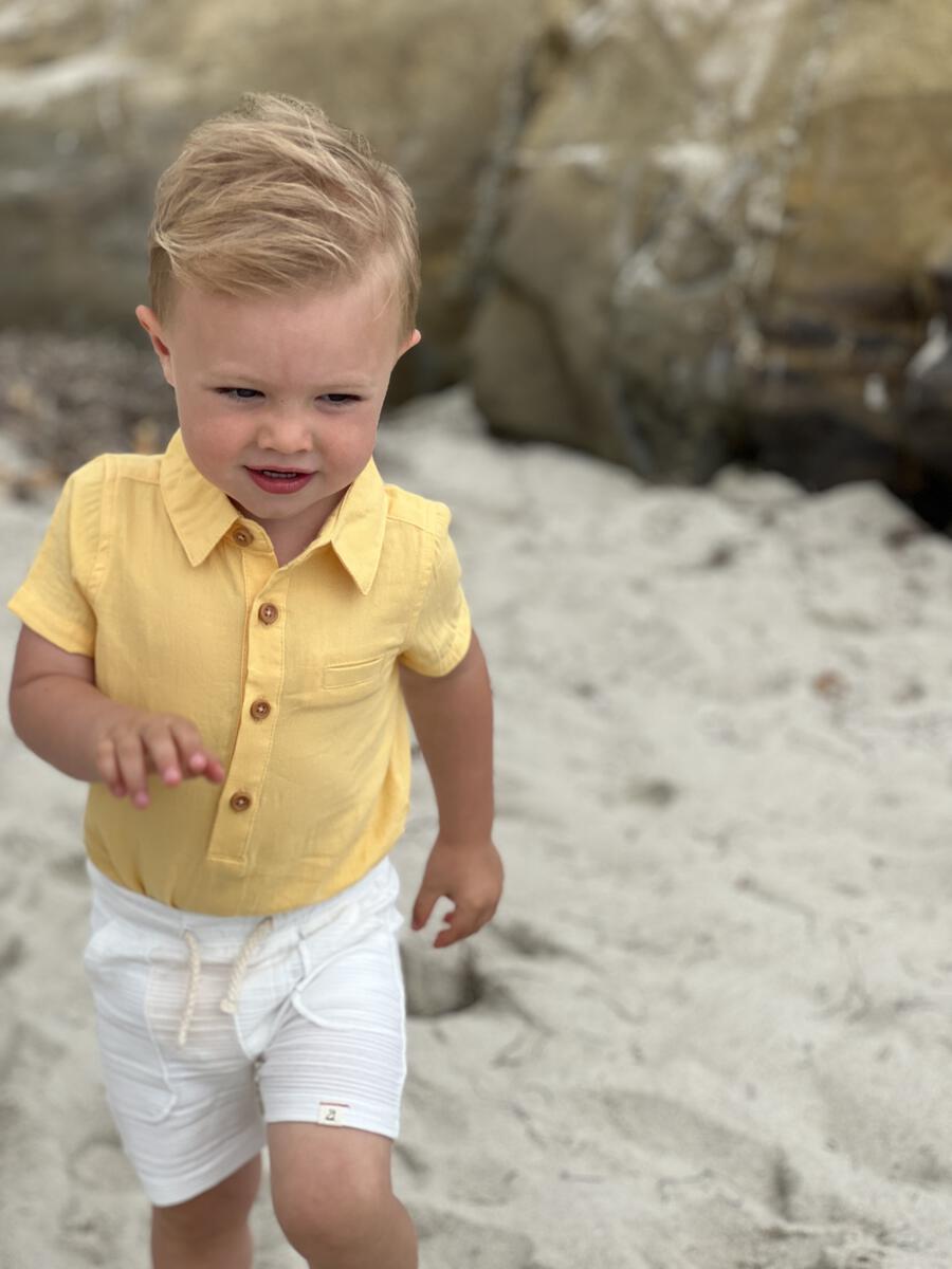 Me & Henry Helford Woven Onesie – Gold