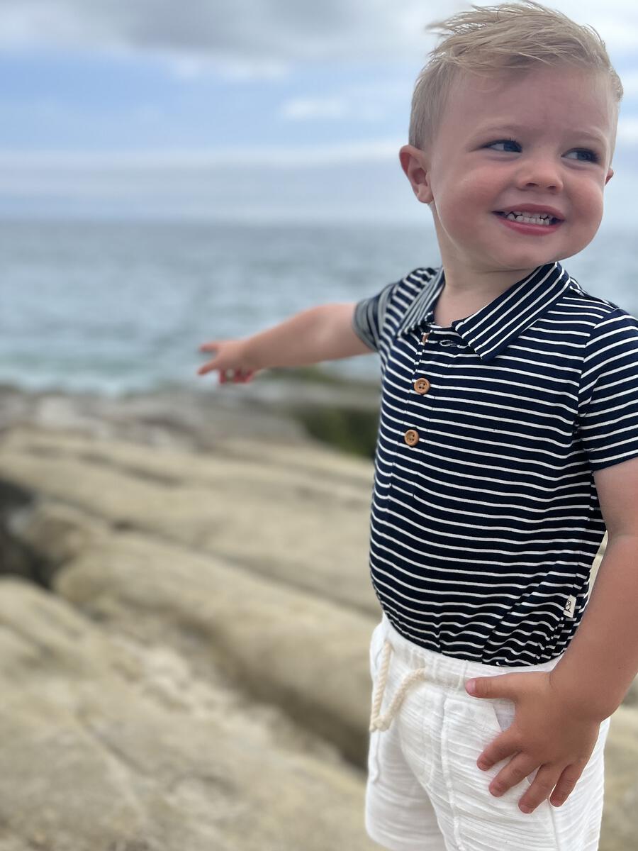 Me & Henry Jetty Polo Jersey Onesie – Navy/White