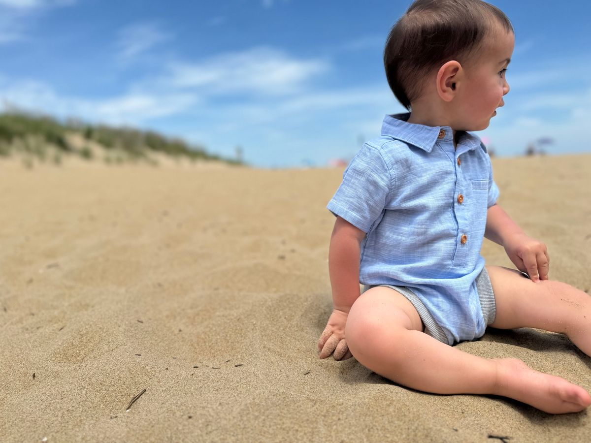 Me & Henry Helford Woven Onesie – Pale Chambray Blue