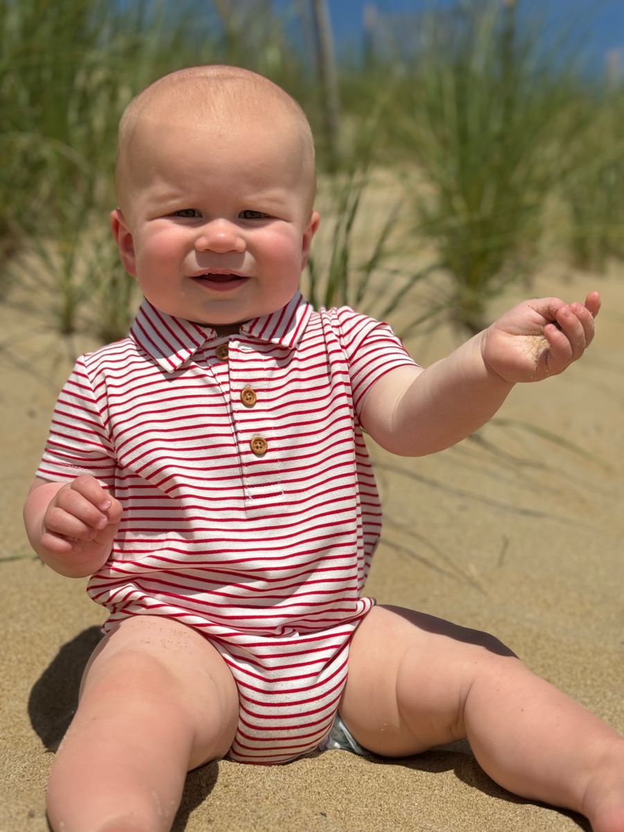 Me & Henry Jetty Polo Jersey Onesie – Red/White