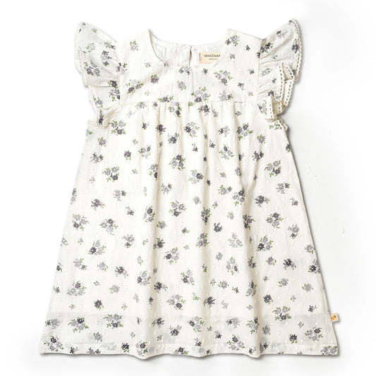 makemake, purple, floral, flutter sleeve, a-line, dress