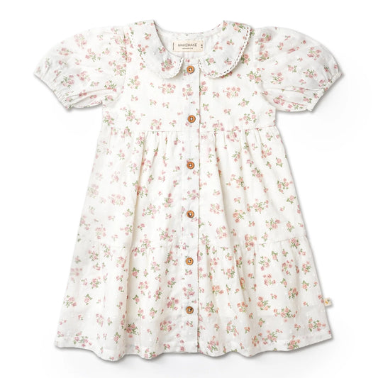 makemake, pink, floral, dress, button front, collared