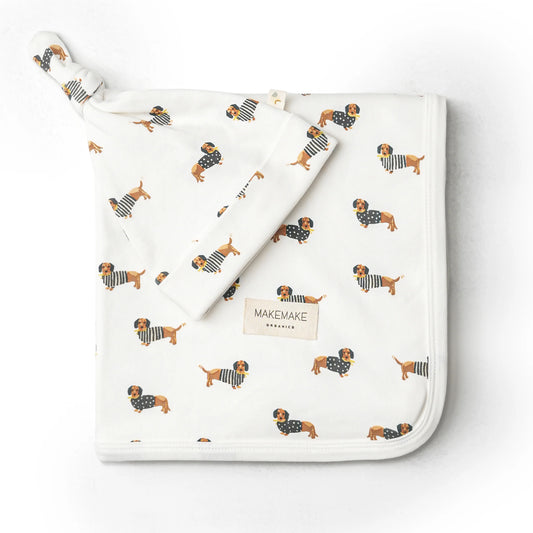 Makemake Organics Organic Swaddle Blanket & Hat Set – Dog 40"X40"