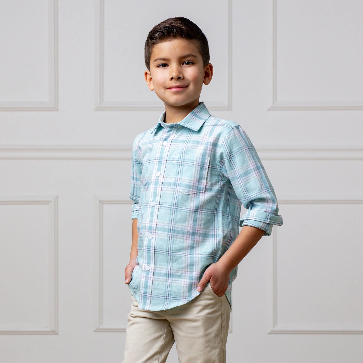 hope and henry, easter, blue plaid, spring, long sleeve, button up, shirt