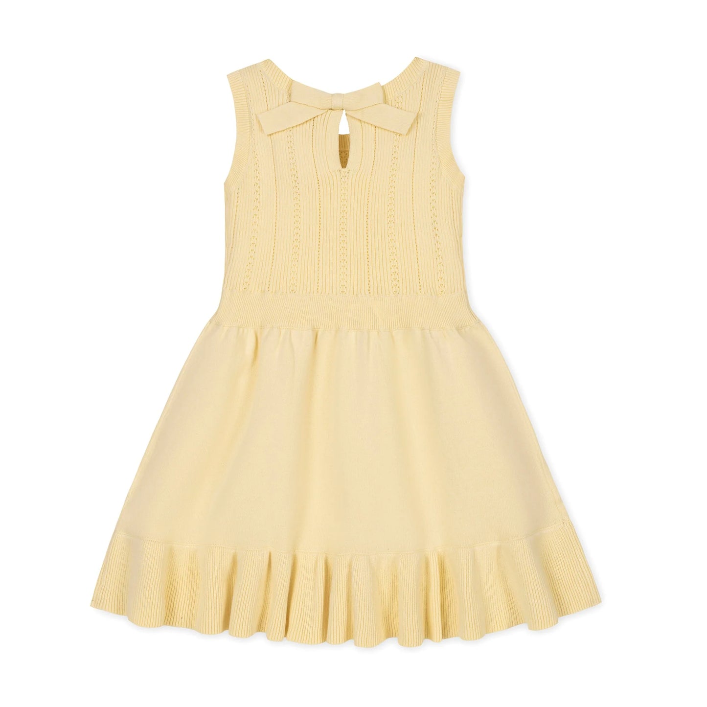 back of Yellow dress with a bow collar on the back on a white background