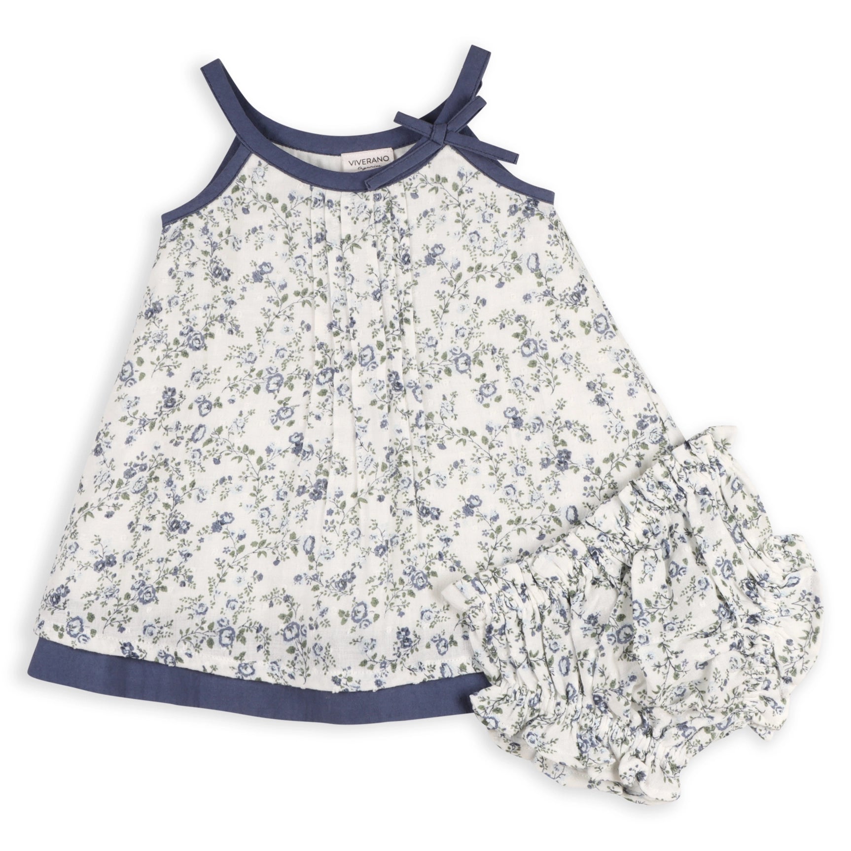viverano, white with denim blue floral detail.  spaghetti straps