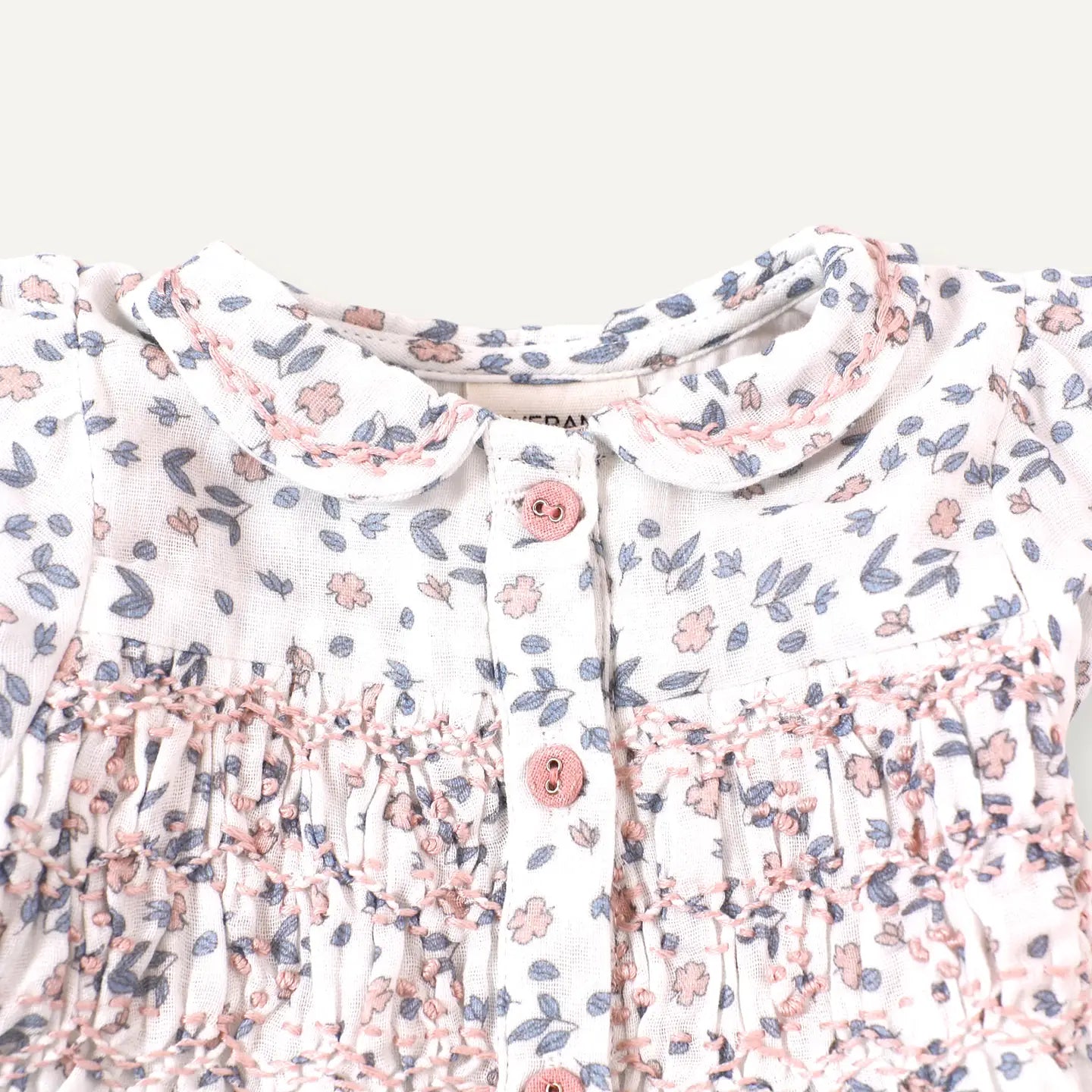 Viverano Organic Sophia Floral Hand-Smocked Bubble Baby Romper (Organic) Blue-Pink Floral