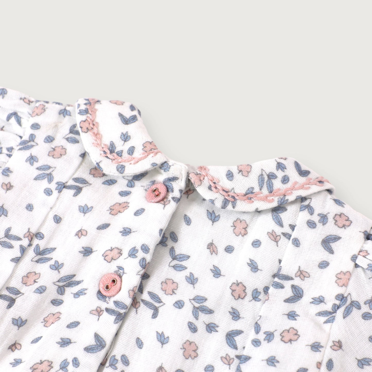 Viverano Organic Sophia Floral Hand-Smocked Bubble Baby Romper (Organic) Blue-Pink Floral