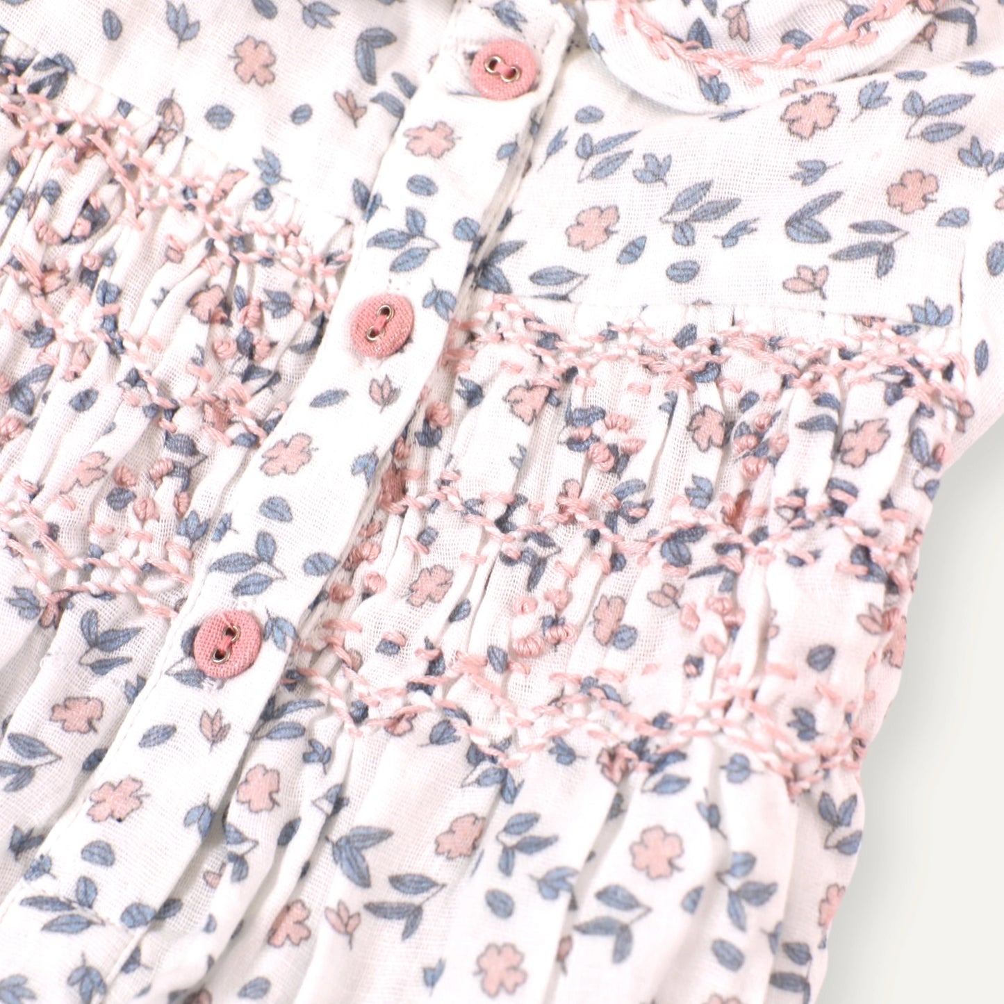 Viverano Organic Sophia Floral Hand-Smocked Bubble Baby Romper (Organic) Blue-Pink Floral