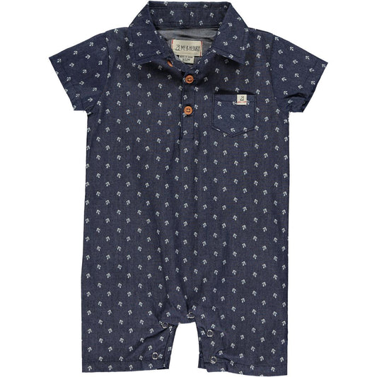 Me & Henry Sandy Polo Romper –Chambray Anchor Navy Blue