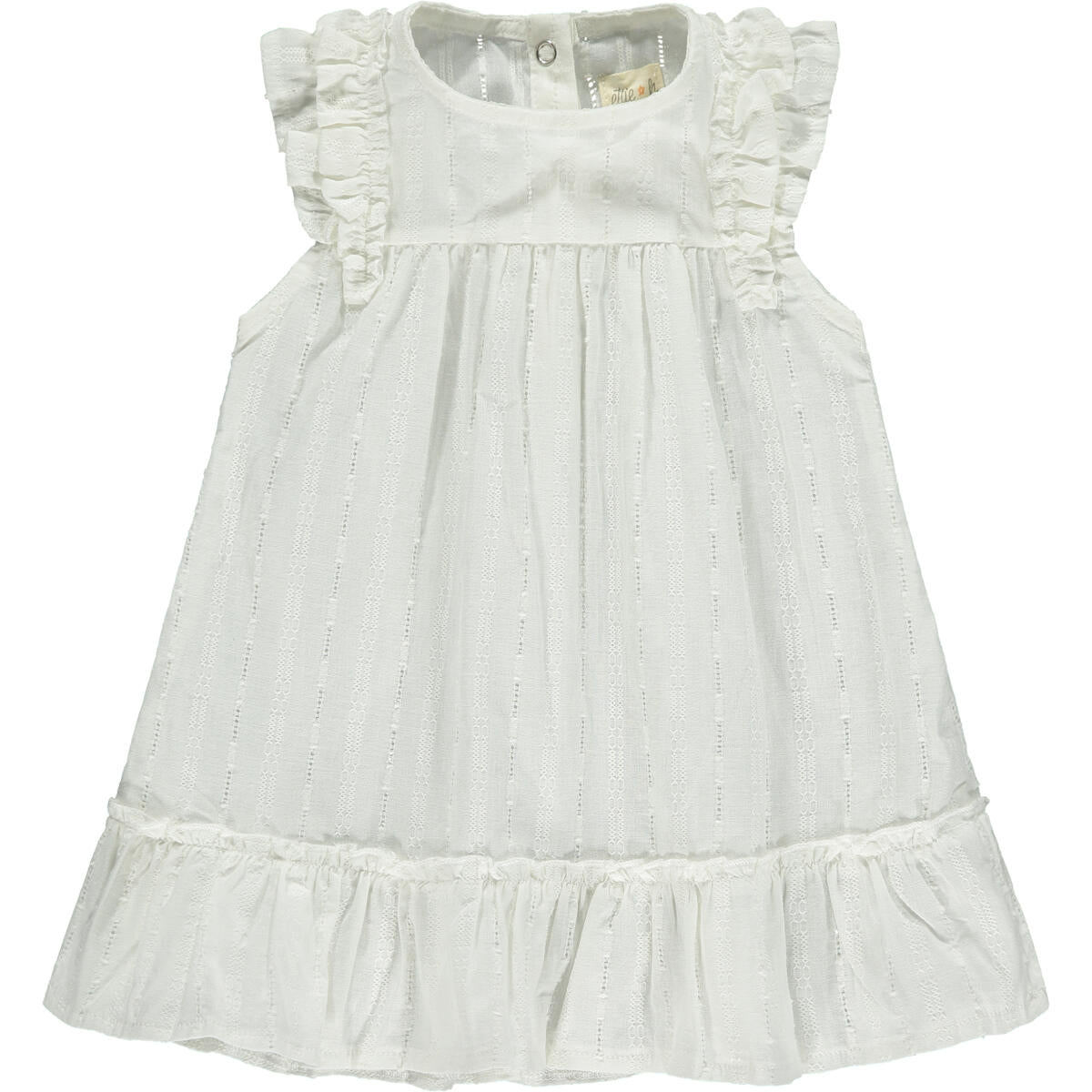 ettie and h, aswen, white dress, little girl, baby girl, sleeveless, dress, ruffles, lightweight, neutral, spring, summer