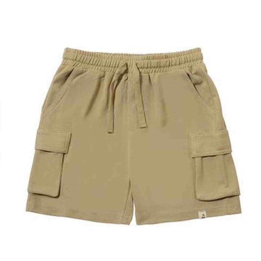 Me & Henry beige cargo shorts with an elastic waist and drawstring