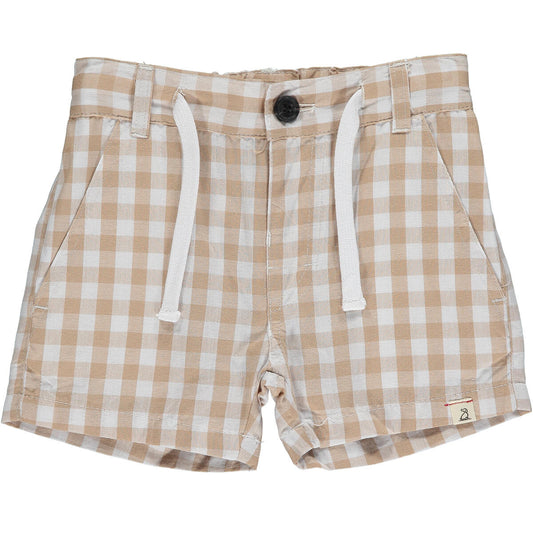 me and Henry, crew, beige, plaid shorts, little boy, toddler, baby boy, neutral, tan and white,