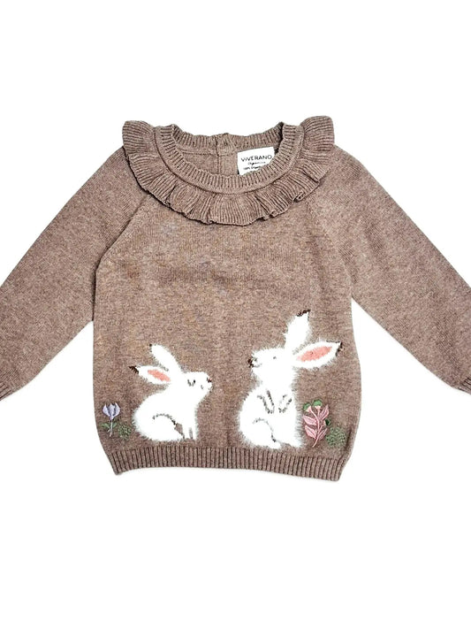 Viverano Organics Furry Bunny Ruffle Collar Baby Pullover Sweater