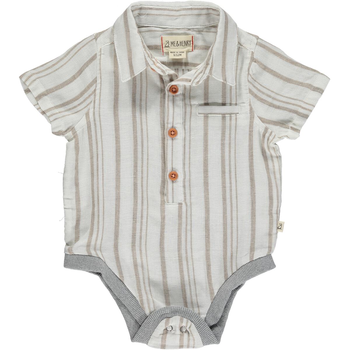 me and Henry helford cream and beige stripe collared onesie short sleeve