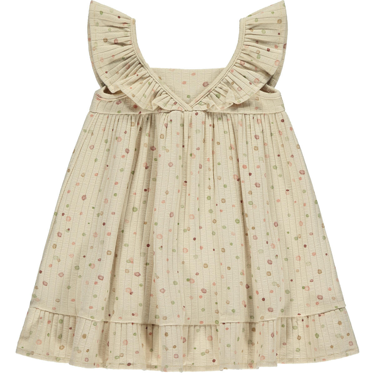 etti and h lili cream polka dot summer dress, spring, sleeveless, ruffles, little girls, baby girls, dressy, play dress, cotton