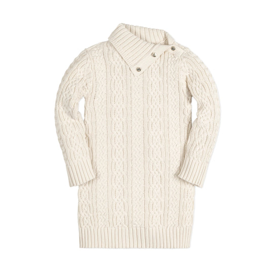 Hope and henry, cream, sweater dress, with split neck and cable design, girls, toddler, fall, winter
