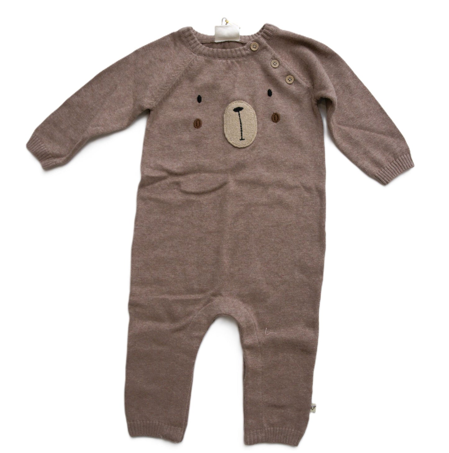 Viverano Organics Bear Embroidered Long Sleeve Knit Jumpsuit