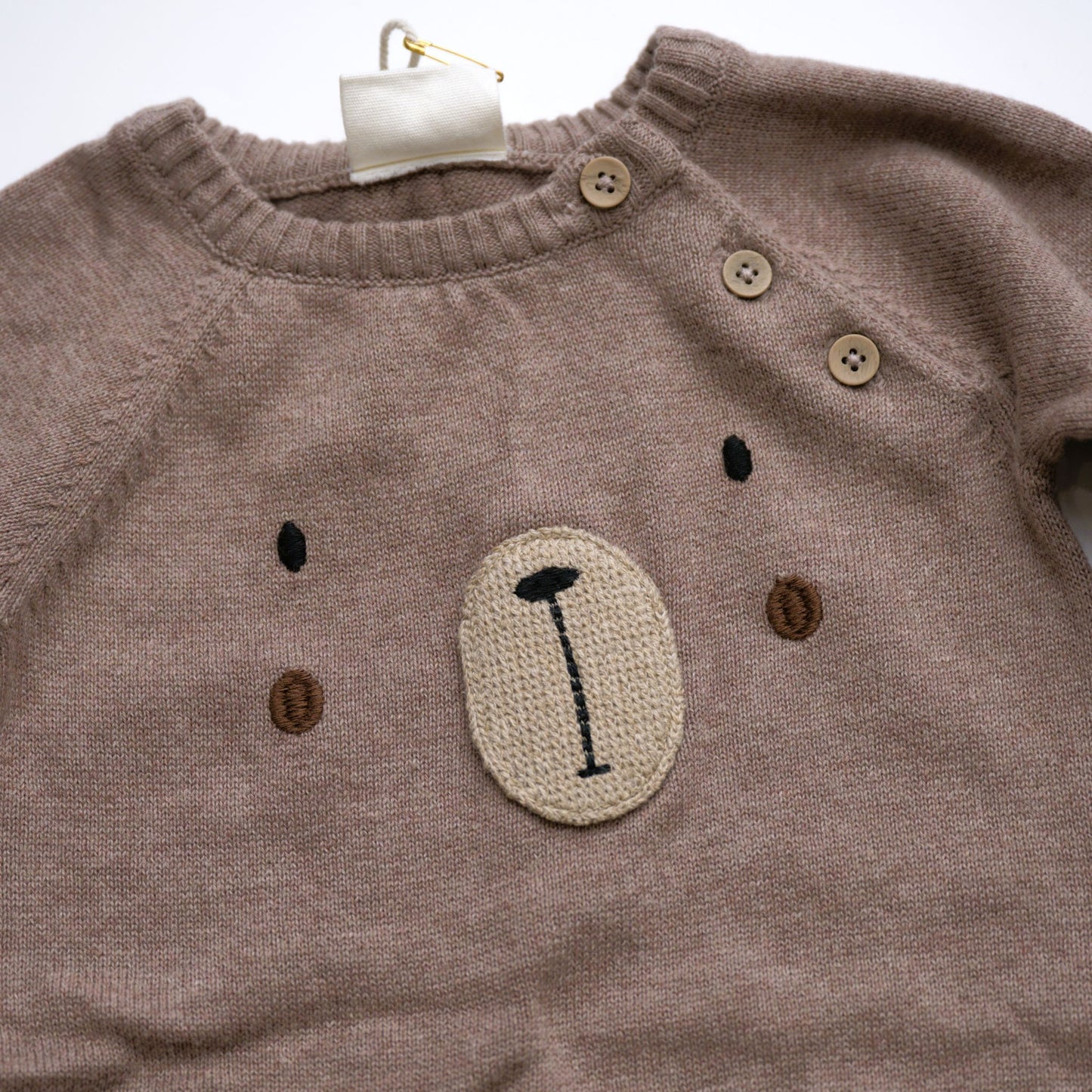 Viverano Organics Bear Embroidered Long Sleeve Knit Jumpsuit