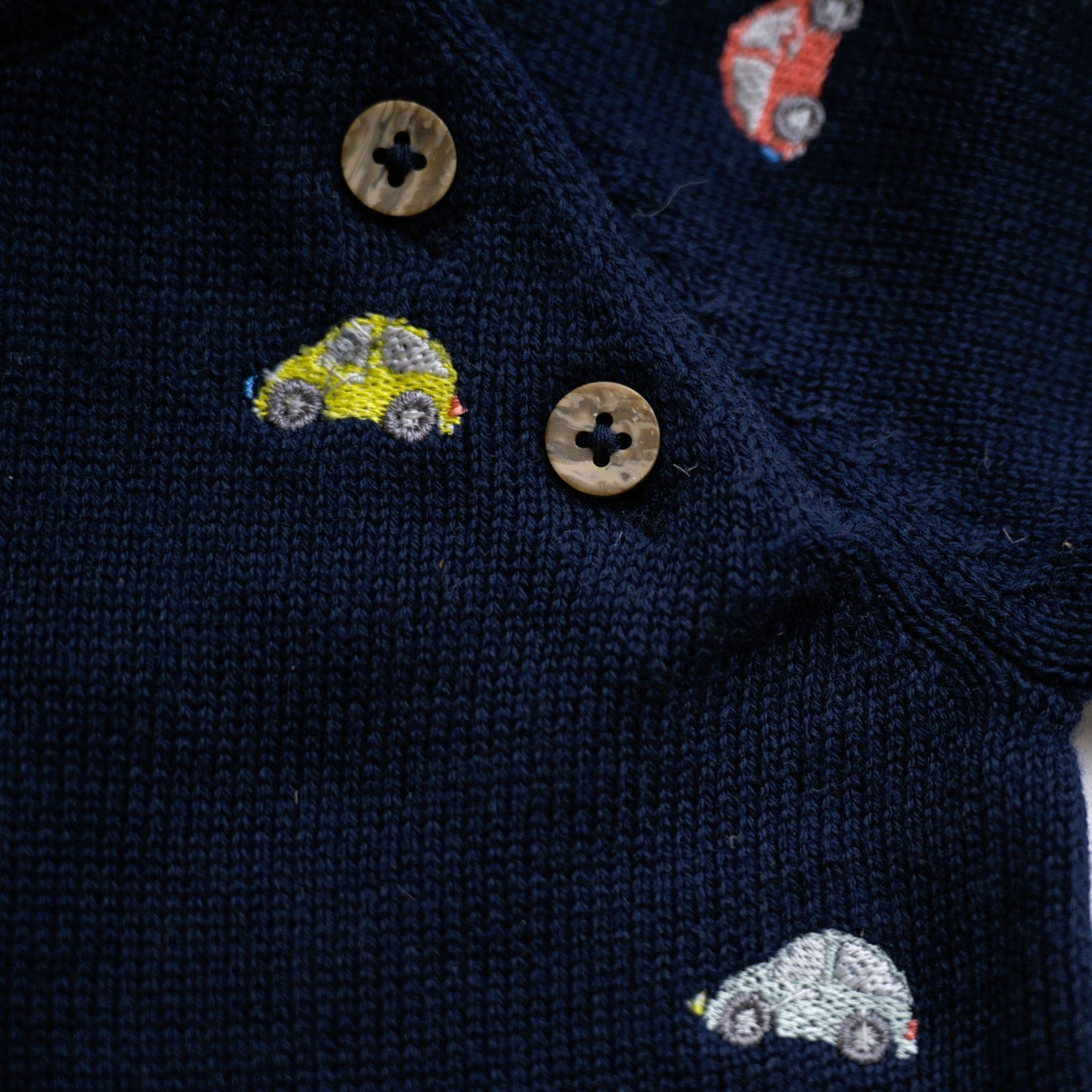 Viverano Organics Mini Beetle Cars Embroidered Baby Sweater (Organic) - Navy Blue