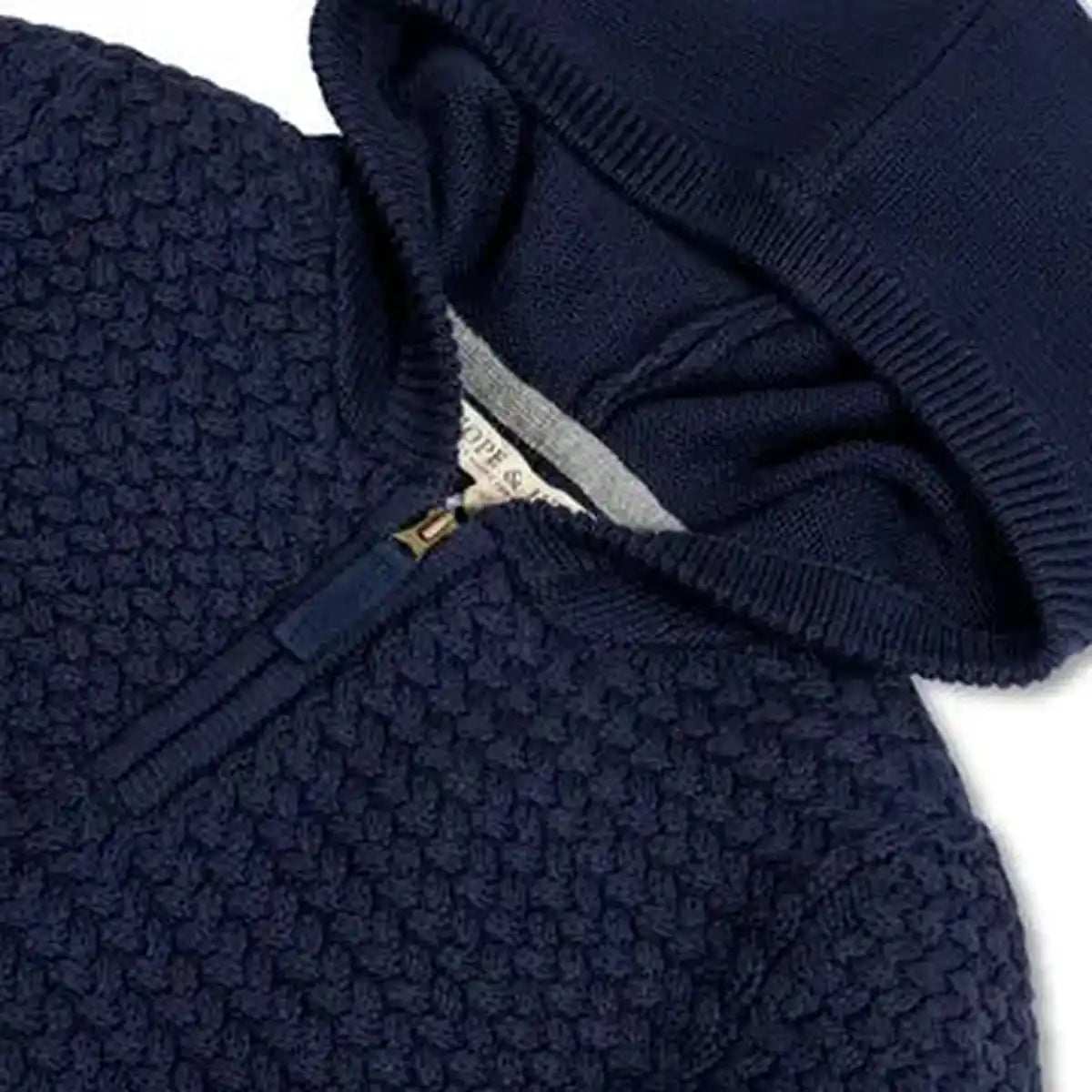 Hope and Henry Hooded Half Zip Organic Sweater – Navy Basketweave