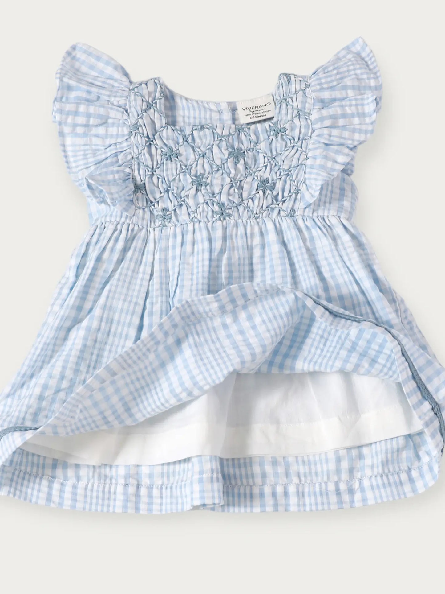 viverano blue plaid smocked girls baby dress with flutter sleeve