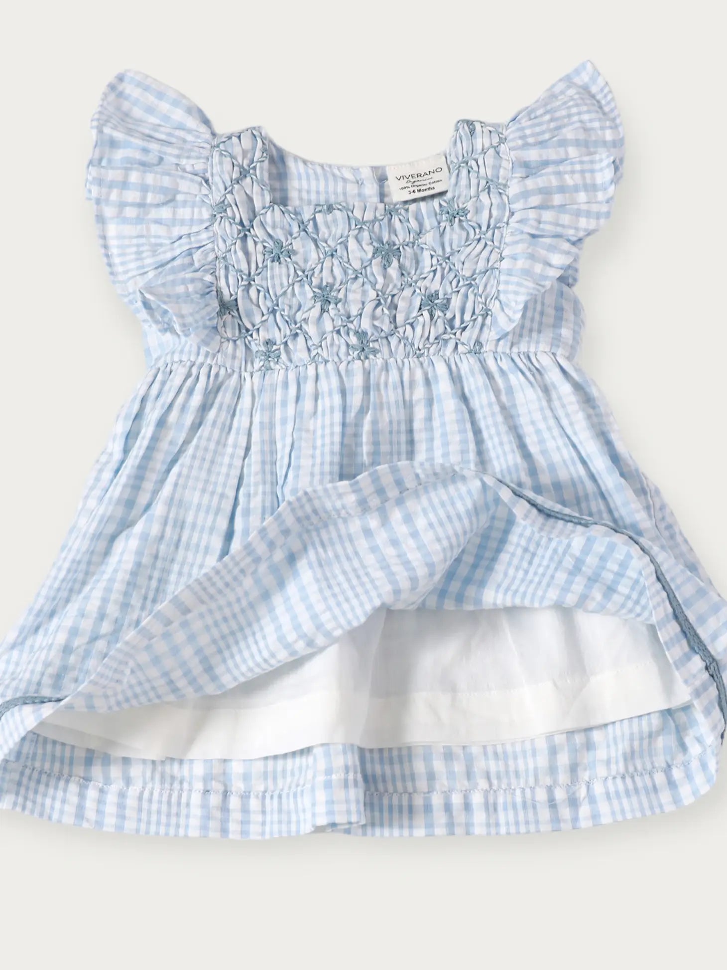 viverano blue plaid smocked girls baby dress with flutter sleeve