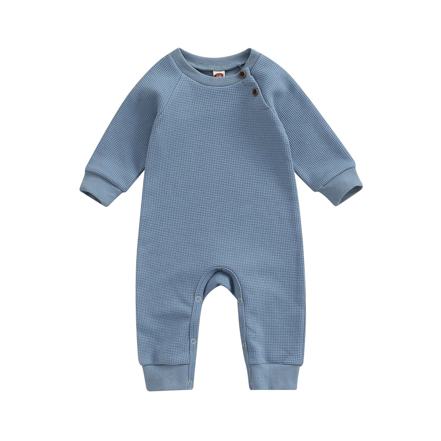 blue waffle jumpsuit romper pajamas long sleeve baby boy