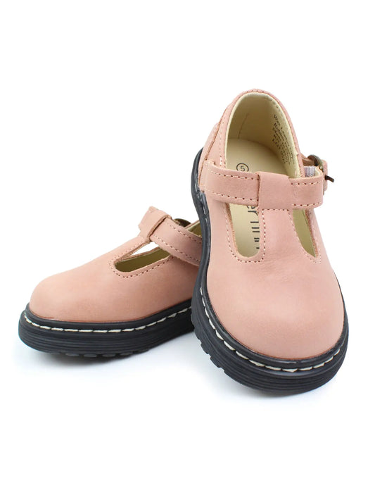 piper finn blush pink luge Mary Jane leather shoe girls dress shoe buckle shoe