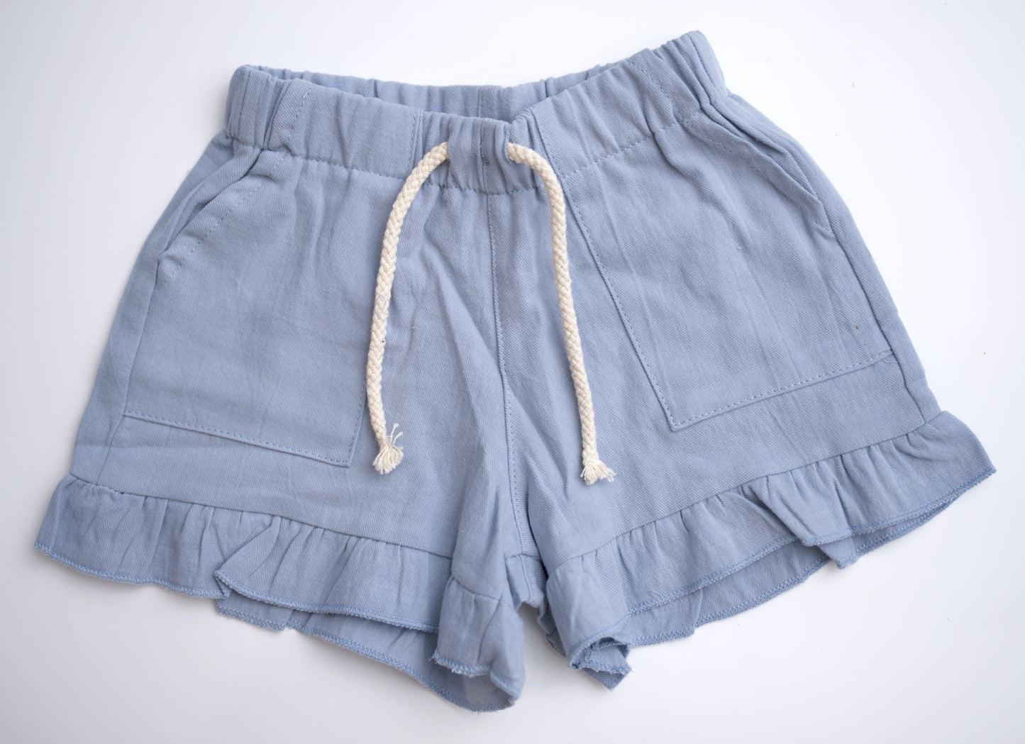 girls blue shorts drawstring ruffles