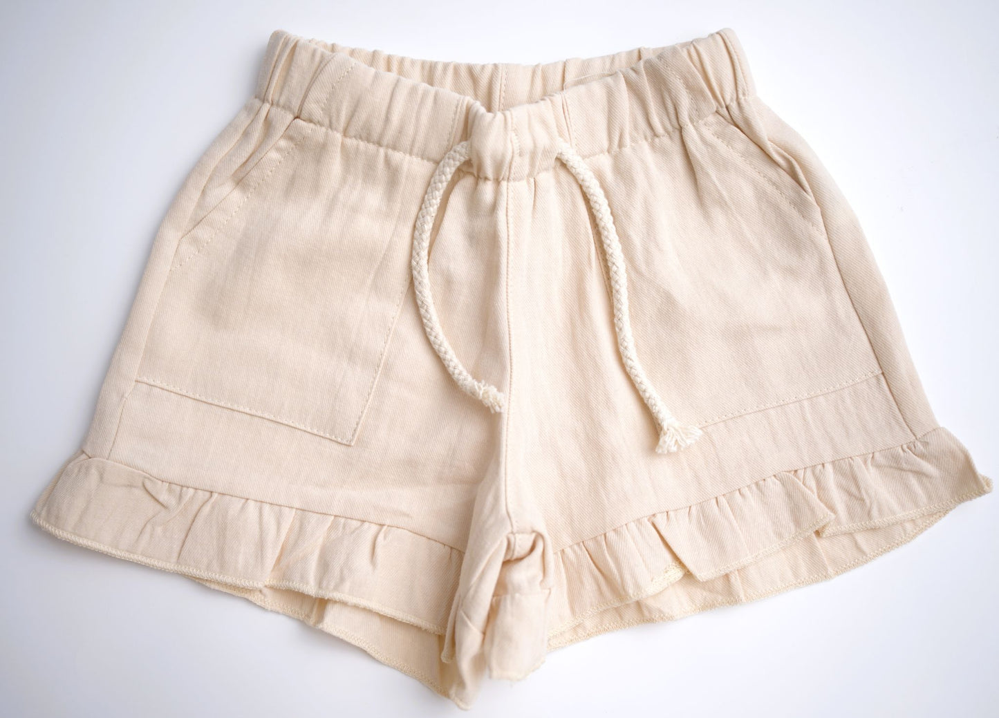cream girls shorts ruffle drawstring summer