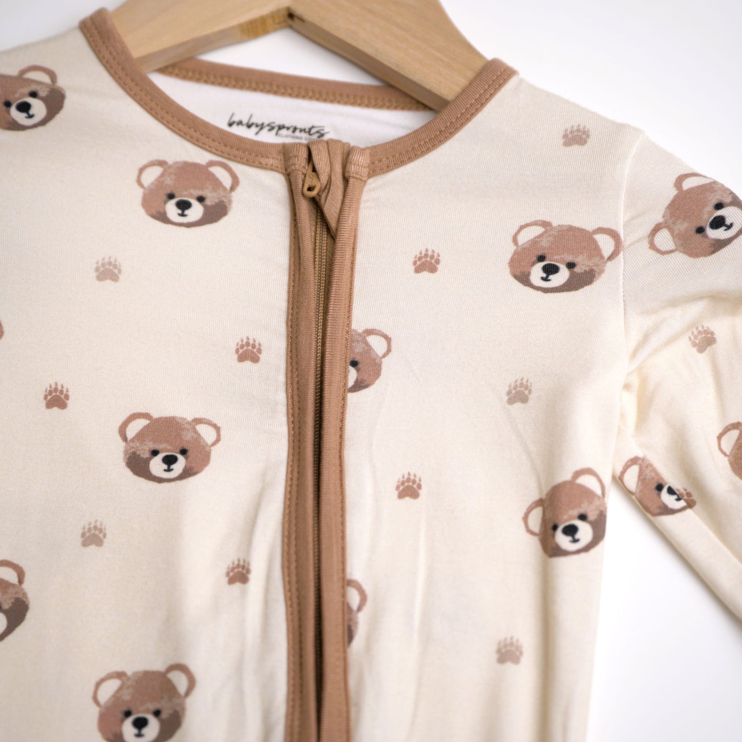 babysprouts, bear,footie, pjs, zippered, bamboo cotton, boy, toddler,baby