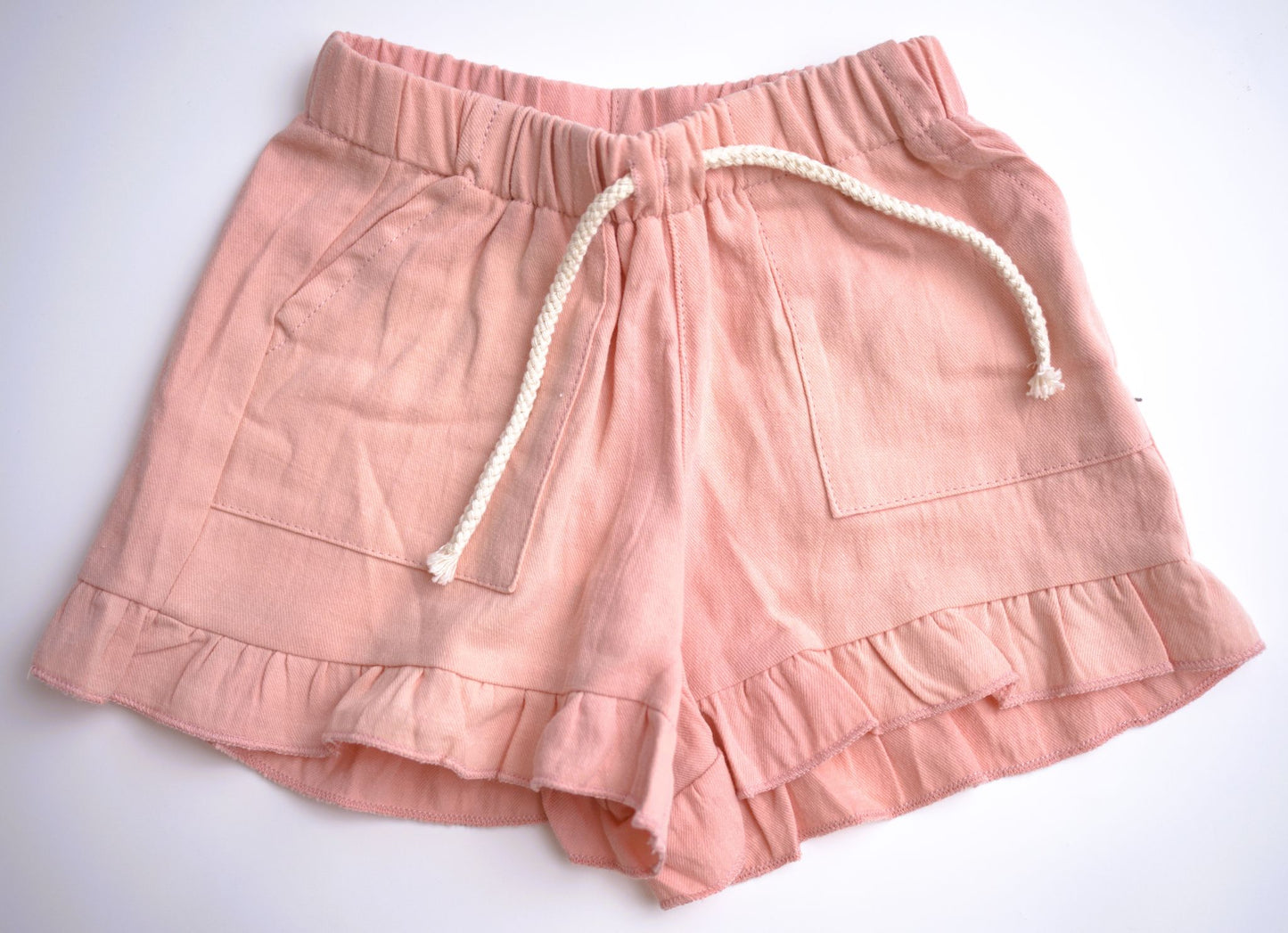 pink girls ruffle shorts summer drawstring