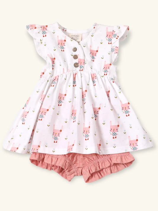 Viverano Organics Bunny Baby Girl Tunic Top + Bloomer Set (Organic Jersey) Dove White