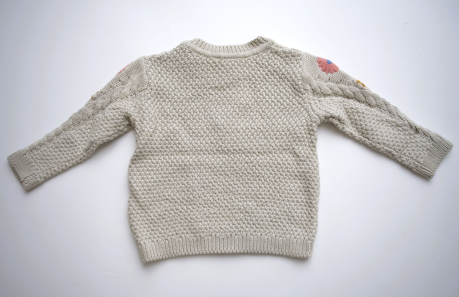 viverano, stone sweater with chunky knit and embroidered fall floral design