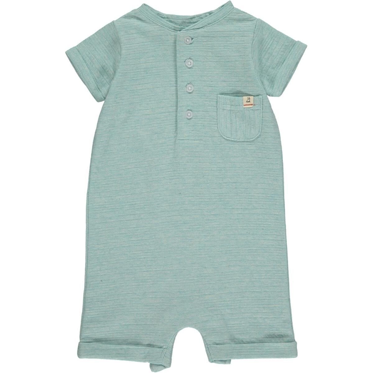 Clamborne, Henley, Romper, Sky, Ribbed, short sleeve, shorties, romper, shorts, baby boy, playwear, cotton, front pocket