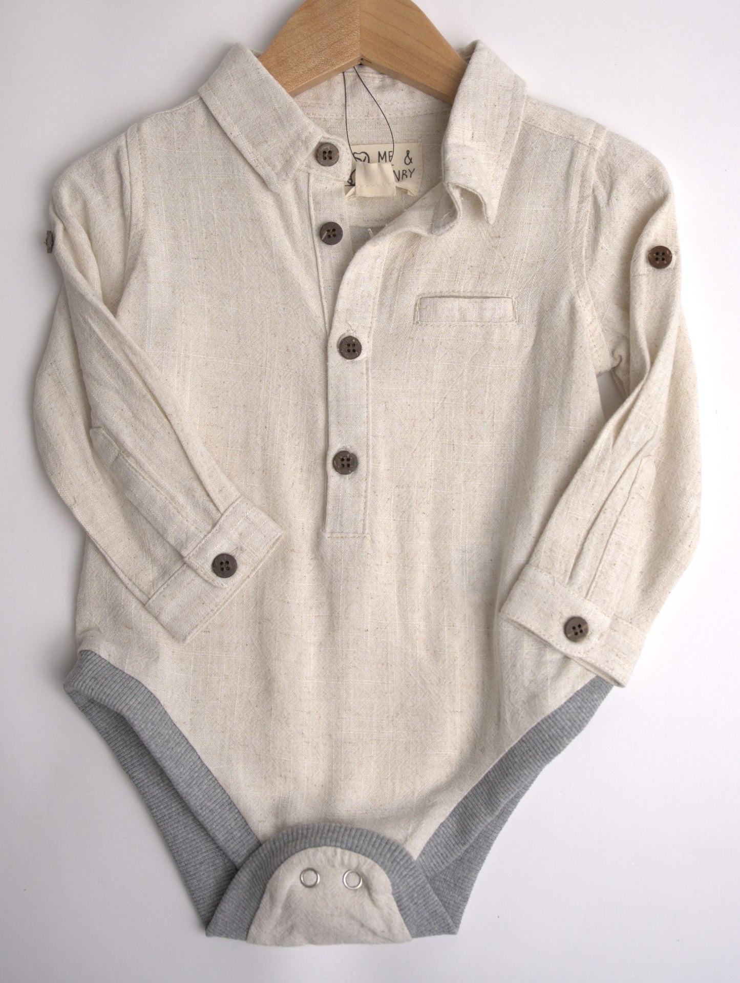 Me & Henry Jasper Woven Onesie – Cream Cotton