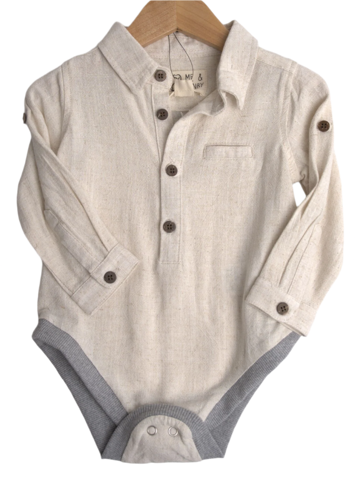 Me & Henry Jasper Woven Onesie – Cream Cotton
