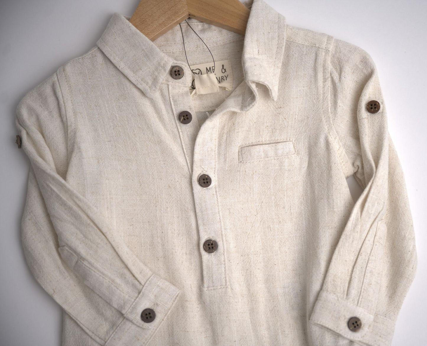 Me & Henry Jasper Woven Onesie – Cream Cotton