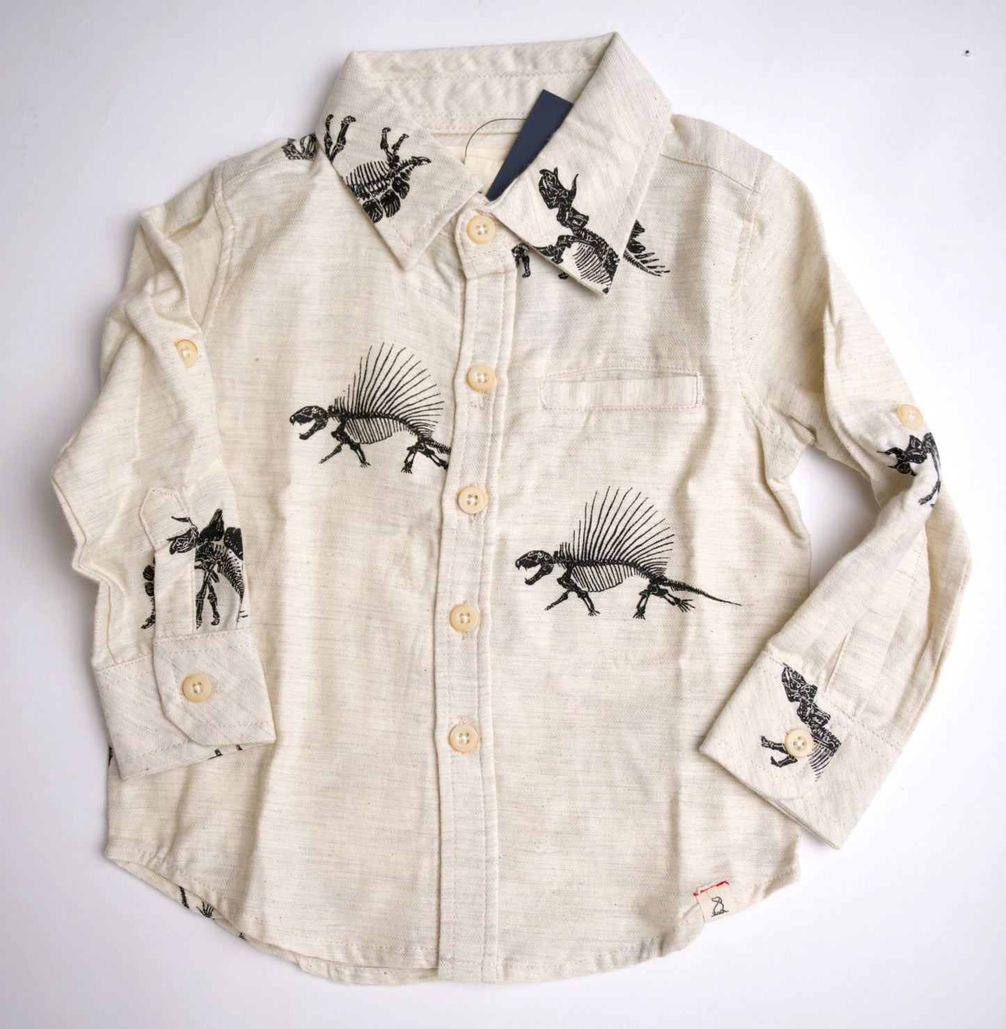 Me & Henry Dinosaur Fossil Printed Woven Shirt - Cream