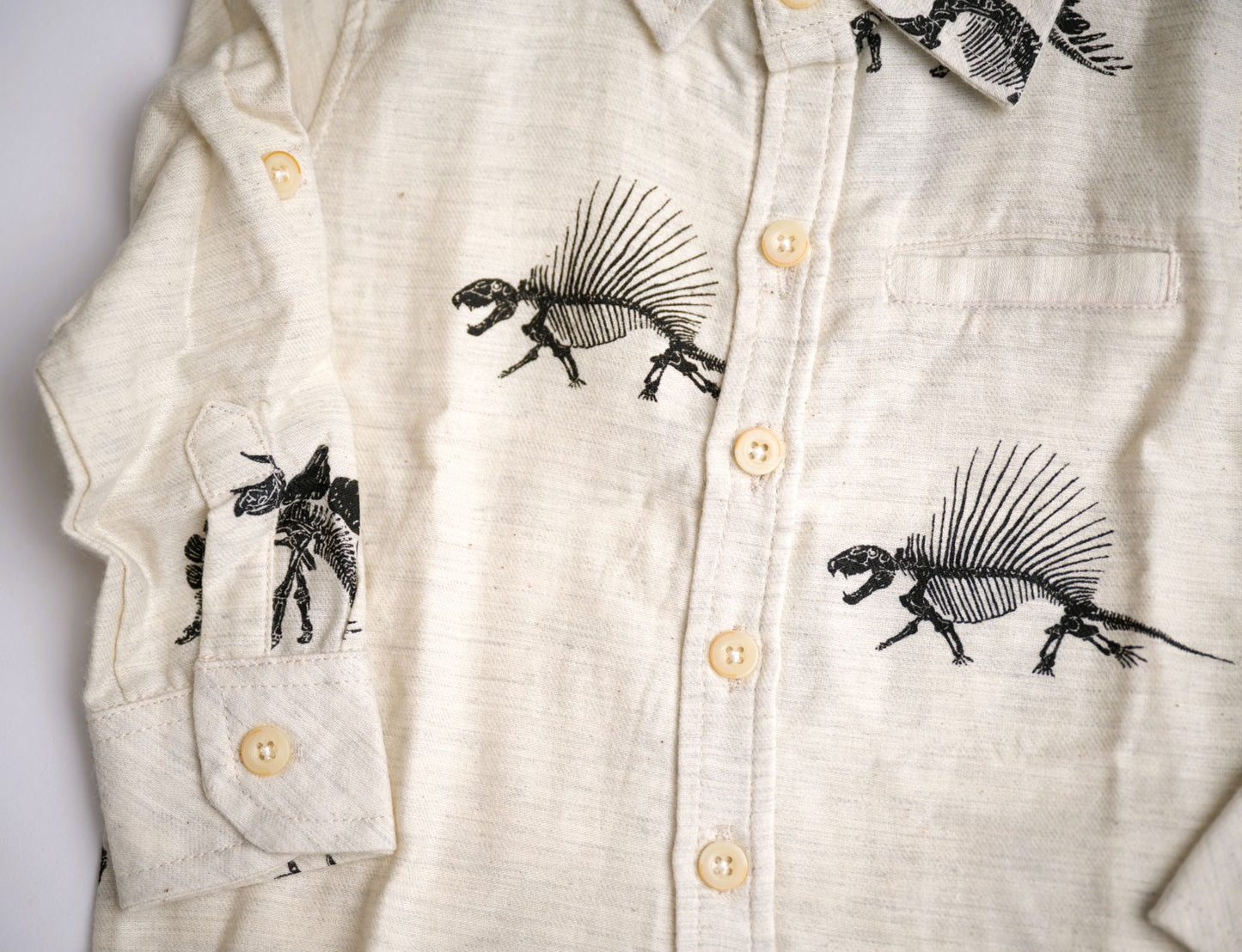 Me & Henry Dinosaur Fossil Printed Woven Shirt - Cream