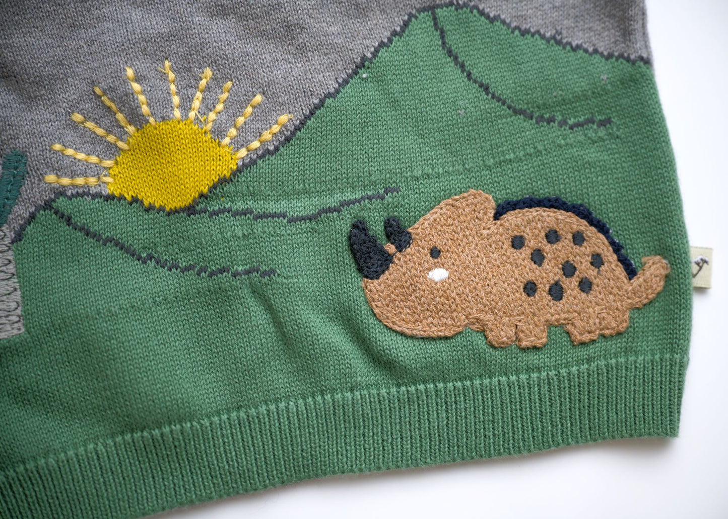 Viverano Organics Dinosaur Jacquard Knit Raglan Baby Sweater (Organic Cotton) – Heather Grey