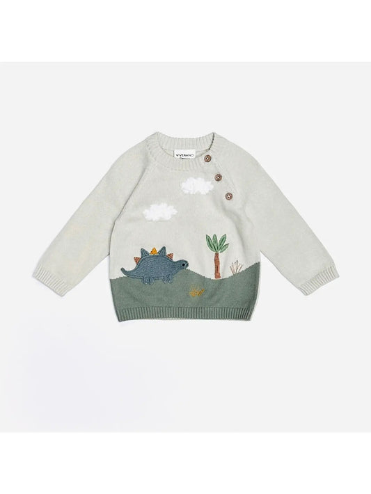 Viverano Organics Dino Applique Button Baby Pullover Sweater