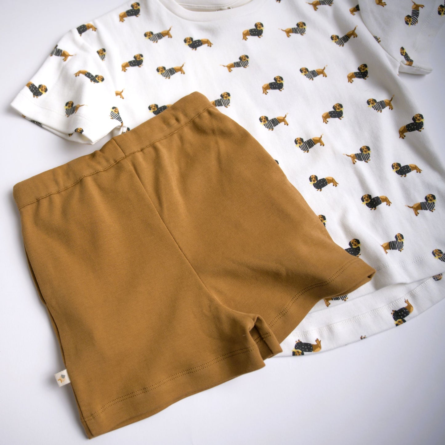 brown dachshund weiner dog shirt and shorts for little boys and girls