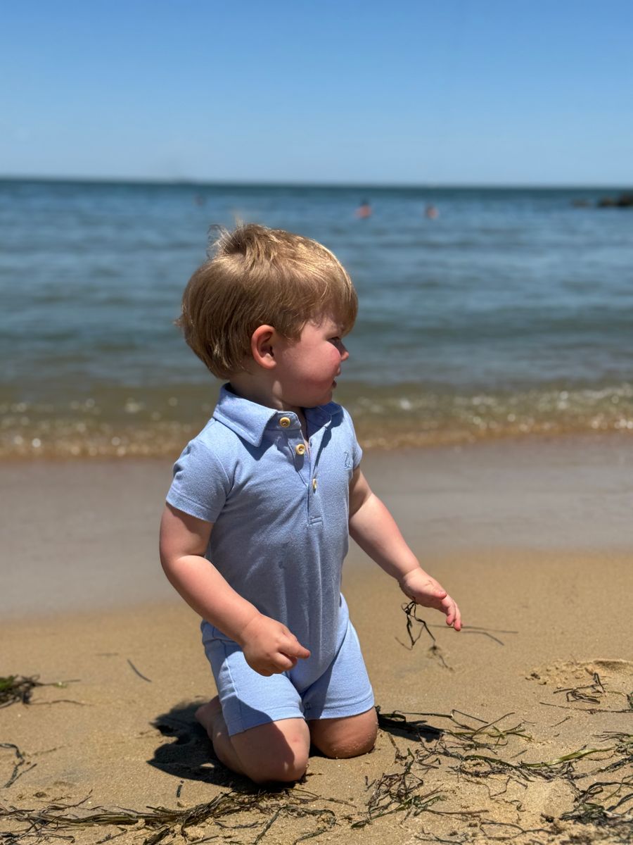 Me & Henry baby blue short sleeve collared romper