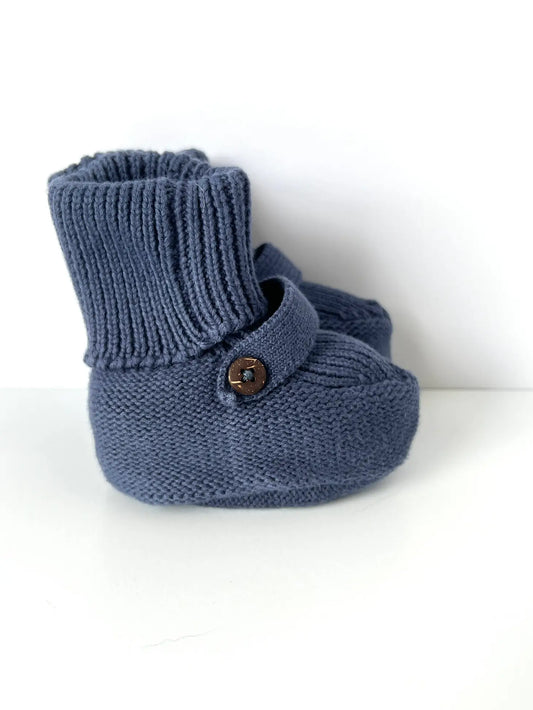 Viverano Organics Milan Earthy Baby Booties Shoes Sweater Knit - Organic Cotton - Dusty Blue