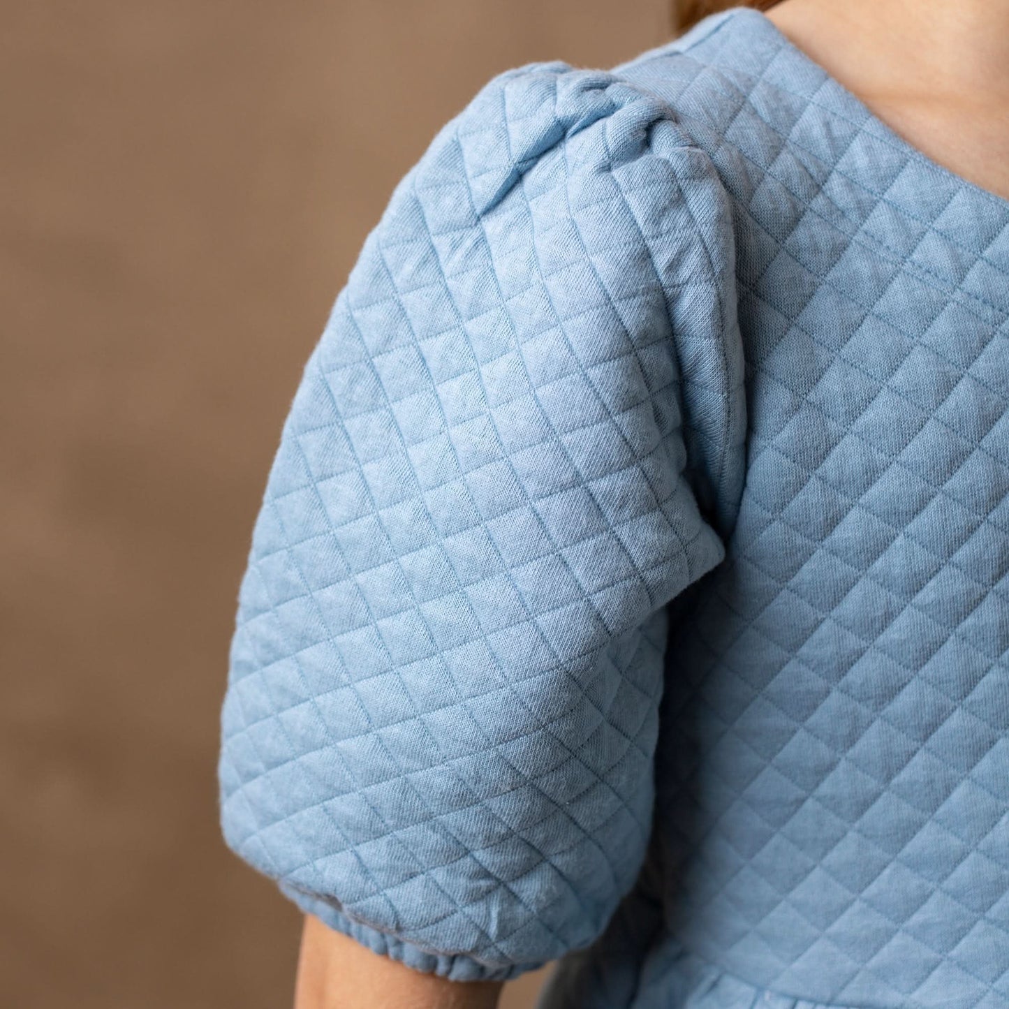 Hope and Henry Quilted Puff Sleeve Dress – Dusty Blue Quilted