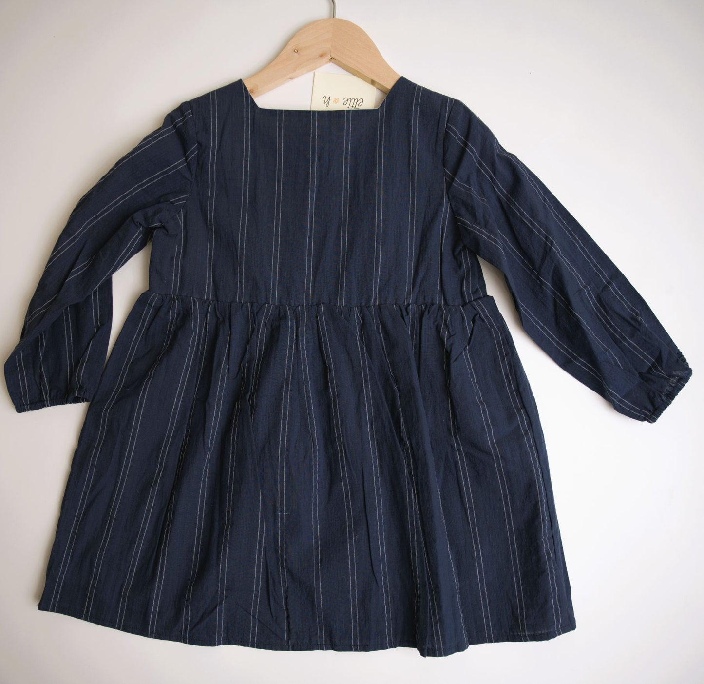 ettie and hh clown dress navy long sleeve dress navy pinstripe