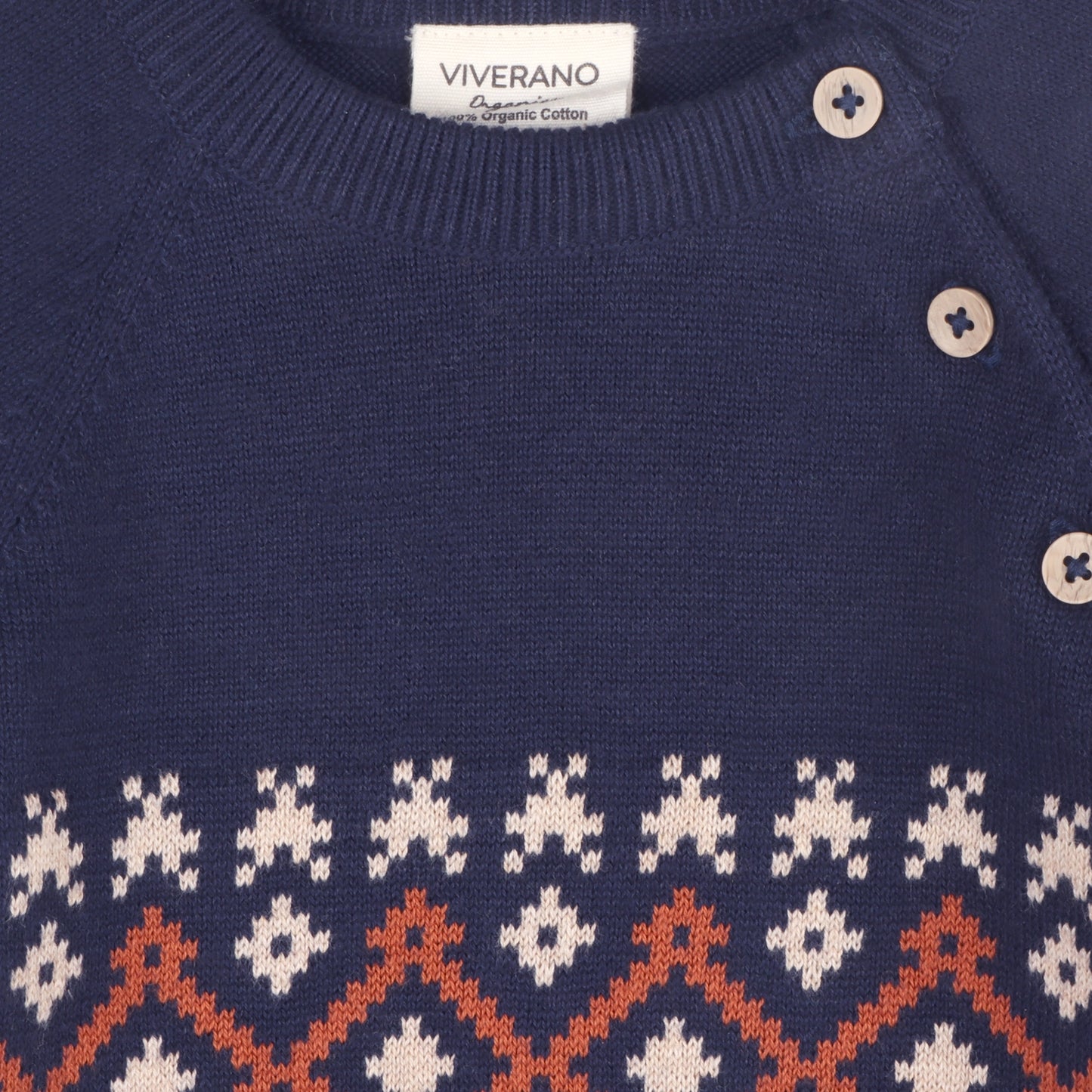 Viverano Organics Fair Isle Raglan Sleeve Baby Pullover Sweater (Organic) - Navy Blue